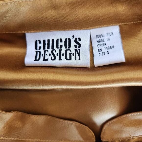 Chico's Design mandarin collar 90's golden yellow liquid silky too tunic 100% si - Picture 4 of 5